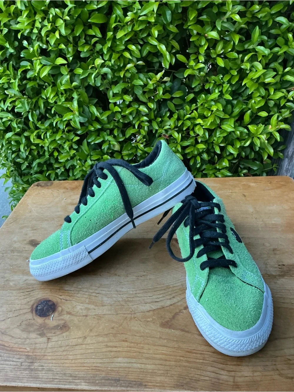 Stussy X Converse Women's Green Suede-Textured Low-Top Sneakers with Black Laces